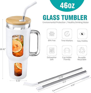 Glass Tumbler With Lid And Straw, 46 Oz